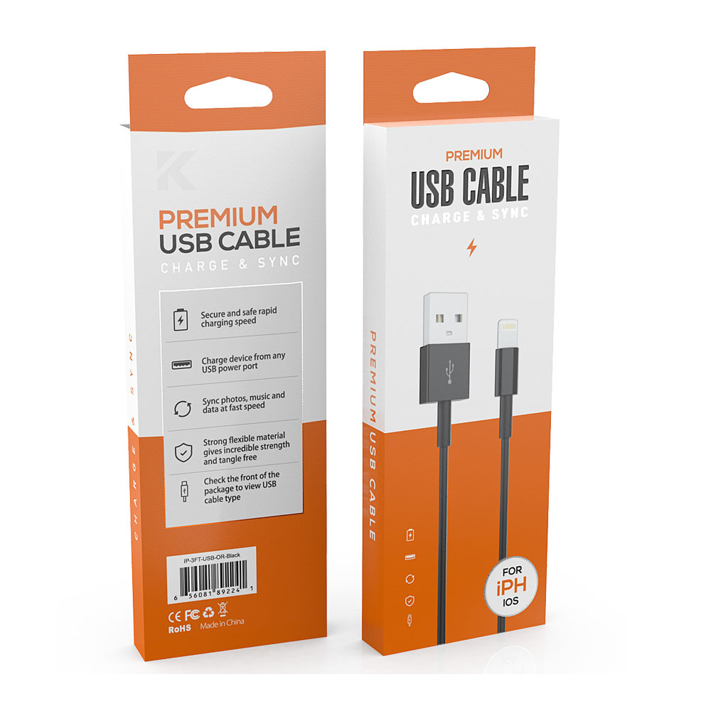 iPHONE IOS Lightning to USB Strong and Durable Cable 3FT (Black)
